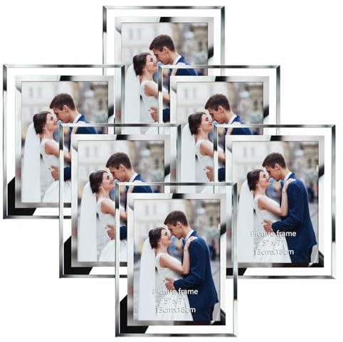 Hoikwo 6er-Set Bilderrahmen 13x18 cm, Glasfotorahmen für 18x13cm Fotos, Bilderrahmen Silber für Schlafzimmer Büro und Wohnzimmer, Fotorahmen nur für Tischaufsteller