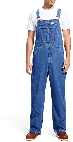 HISEA Men's Denim Bib Overall, Mens Relaxed Fit Overall Midweight Workwear with Adjustable Straps and Convenient Tool Pockets