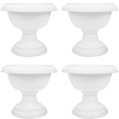PRETYZOOM Europeisk romersk stil vas set med 4 vita krukor 14 x 14 x 14 cm dekoration bröllop trädgård inomhus utomhus
