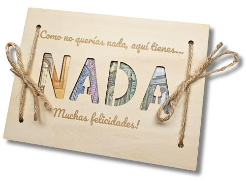 EQUIK PRODUCTS Tarjeta de felicitación de madera | Regalo dinero | Regalo cumpleaños original | Regalo divertido, gracioso | Idea de regalo hombre, mujer| DIN A5 (NADA Junta)