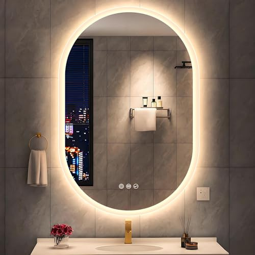 S'bagno Ovale Miroir LED Bluetooth Salle de Bain 60x90cm - Anti-Buée, 3000K-6500K, Mémoire, Verre Trempé, IP44, Lumineux, Horizontal/Vertical