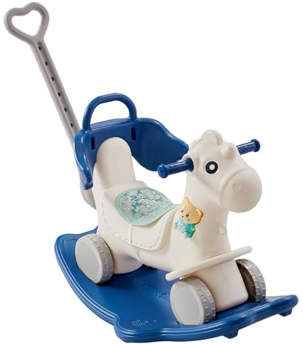 VEVOR Cavallo a Dondolo 4 in 1, Cavalluccio a Dondolo per Bambini da 1 a 3 Anni, con Tavola di Equilibrio Rimovibile, Maniglia di Spinta e 4 Ruote Lisce, Supporta Fino a 36 kg HDPE con Suono, Blu
