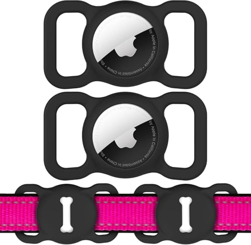 Dog Collar Holder for AirTag, Pack of 2 Dog GPS Case, Silicone Anti-Lost Pet Tracker, Collar, Waterproof Pendant and Lightweight, Compact Size, GPS Protective Cases Accessories, Pet Tracker, Black