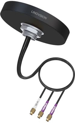 LINOVISION 4G LTE MIMO y WiFi 3-en-1 Antena Combo, 2X 4G LTE y 1x Wi-Fi de Doble Banda, Antena SMA de Techo al Aire Libre para IOT-R32, Inhand IR302, Teltonika RUT241/RUT240