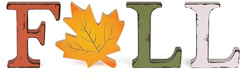 Fall Thanksgiving Decorations for Home, 4 Pcs Wooden Table Decor, Vintage Farmhouse Autumn Harvest Signs for Mantel, Shelf, Tiered Tray, Kitchen Tabletop, Entryway