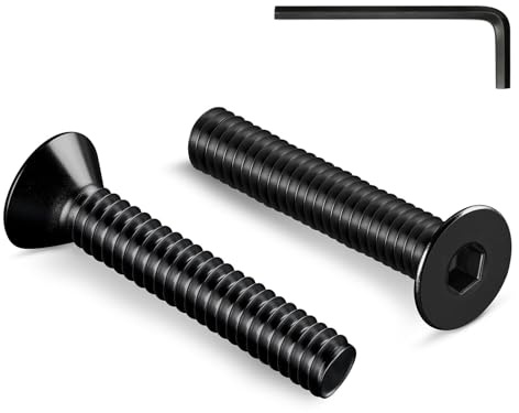 Wavanta 10Pcs M6 Bolts, M6 X 50mm Black Countersunk Bolts Screws, Flat Head Hex Socket Cap Screws, 304 Stainless Steel, Full Thread, with Hex Spanner