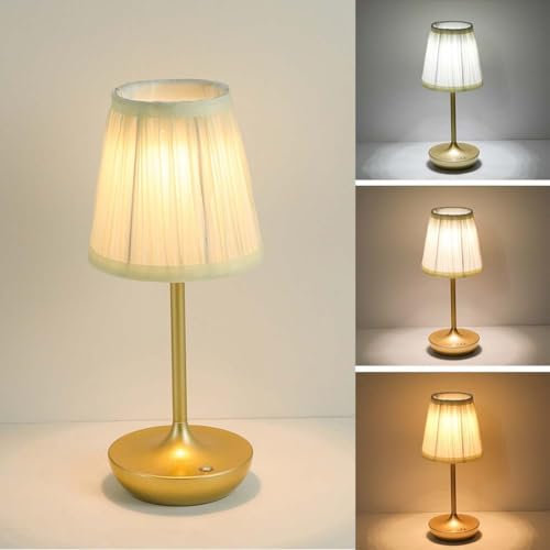 AoLa Lampada da Tavolo Senza Fili Luce da Tavolo dimmerabile con Interruttore a sfioramento Lampada da Comodino Ricaricabile da 1800mAh con Paralume in Tessuto Lampada da Tavolo,d'oro