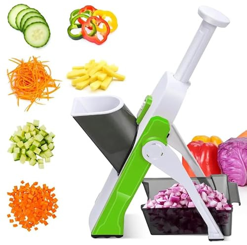 Mandoline Vegetable Slicer 4-in-1 | Adjustable Food Chopper, Dicer & Julienne Cutter | Kitchen Slicing Tool with Container & Hand Guard | Easy Clean, Time-Saving Veggie Cutter