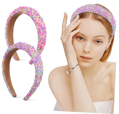 Homoyoyo 2 pièces Bandeaux Larges Rembourrés Pailletés et Filles Accessoires de Cheveux Doux Éponge Antidérapants et Durables Moderne pour Toutes Occasions