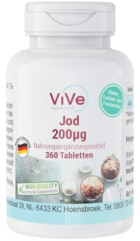 Iode 200μg - 360 comprimés - 200μg d'iode par comprimé - Hautement dosé - Biodisponible - Qualité allemande - ViVe Supplements