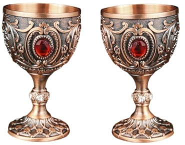 ELICTECH 3.4 oz Vintage Chalice Goblet Royal Chalice Embossed Cup Vintage Zinc Alloy Goblet Medieval Party Decorations for Halloween Party Drinking Decor Supplies (Red Bronze, Large)