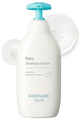 GOONGBE Baby Shampoo & Bath - Gel de ducha y champú coreano para bebés, limpiador de cabeza a punta hipoalergénica, fórmula sin parabenos para cabello y piel sensibles, 350 ml