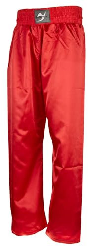 Ju-Sports Kickboxhose 180 Uni Rot I Weiche Kickboxen Hose mit Gummizug mit Zusatzschnürung I 100% Polyester I Mit Kickzwickel & breitem Boxerbund