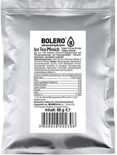 Bolero Drink - 100 g di borsa - sufficiente per 20-25 litri di bevanda senza zucchero - ideale per palestre, case di riposo e scuole - diversi sapori (Tè Freddo Pesca)
