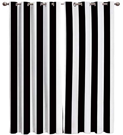 QRTQ Noir Et Blanc Rideaux Isolant Thermique avec Oeillet Rayures Motifs Rideau Occultants Super Doux Polyester Draperies Réduction du Bruit Décorez la fenêtre de la Chambre 2 Pièces 91.5x214cm