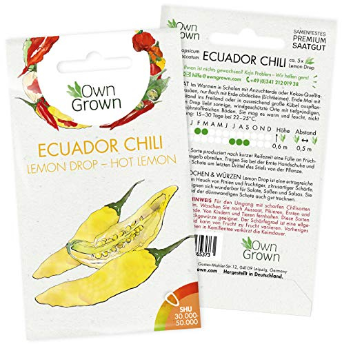 Chilisamen Lemon Drop: 5 Premium Lemon Drop Chili Samen zum Anbau von Chili Pflanzen für Balkon und Garten – Hot Lemon Chilli Samen für frische Chilipflanzen – Ecuador Chili Samen scharf von OwnGrown