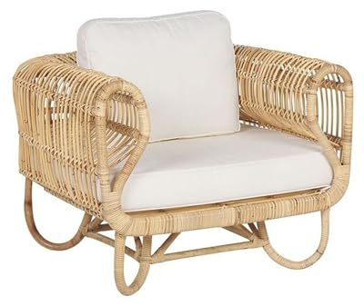 Beliani Sillón Silla de ratán Natural con Cojines de algodón Mimbre diseño Boho Dolcedo