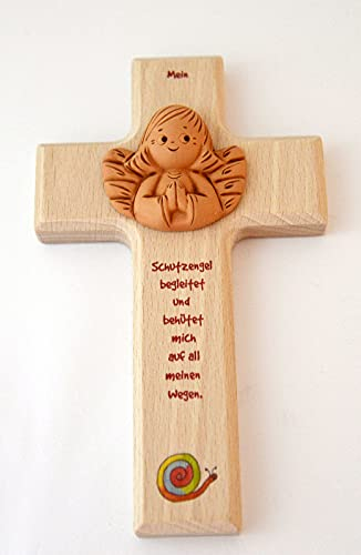Kinderkreuz 15x9cm mit Ton-Engel Schnecke