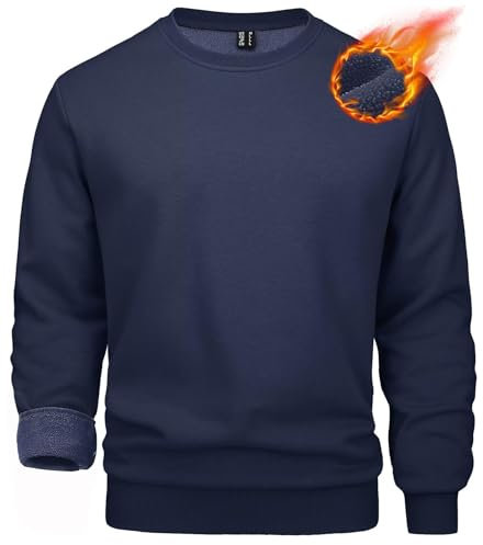 MAGCOMSEN Herren Sweatshirt Crewneck Arbeitspullover Basic Einfarbig Fleeceshirts Herren Lässig Sport Pulli Baumwolle Warme Trainingsshirt Wandern Trekking Shirt mit Rundhalsausschnitt Dunkelblau M