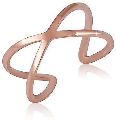 GD GOOD.designs Ring verstellbar Roségold für Damen in X-Form aus hautverträglichem Edelstahl I Goldener Damenring mit 18 Karat Vergoldung I Ringgröße 52,54,56,59