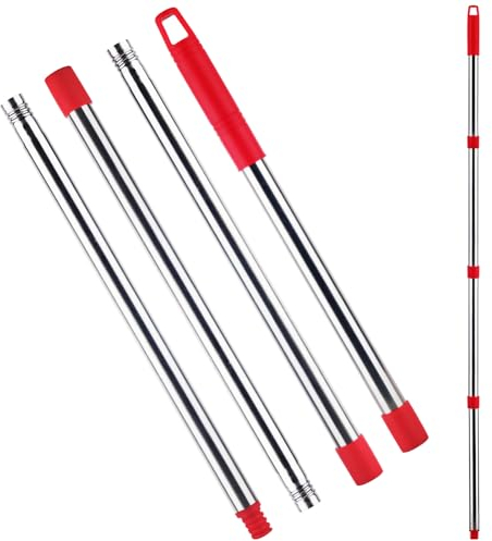Accesorio para Vileda Turbo mopas, Mango de Repuesto para O-Cedar EasyWring& Cleaning mopas, Palo de Acero Inoxidable, Mango de mopa de Acero Inoxidable de 4 Secciones,Longitud Ajustable 76cm~147cm