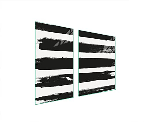 DarHaus Herdabdeckplatten tweiteilig 100x52 cm Ceranfeld Abdeckung Glas Spritzschutz Abdeckplatte Glasplatte Herd Ceranfeldabdeckung Deko, Schwarz Weiß
