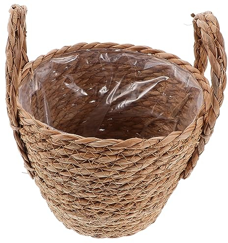 HAKIDZEL 1pc Straw Flower Pot Beach Bag Large House Plant Pots Nursery Plant Pots Seagrass Plant Basket with Handles Hand Woven Plant Flower Pots Cover Seagrass Planter Basket Ornaments