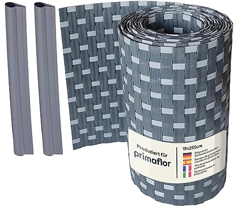 Bandes brise-vue en polyrotin - Anthracite/gris - 1 rouleau de 19 x 255 cm - Avec clips de fixation - Pour clôture double fil avec clips - Pour jardin, terrasse et balcon