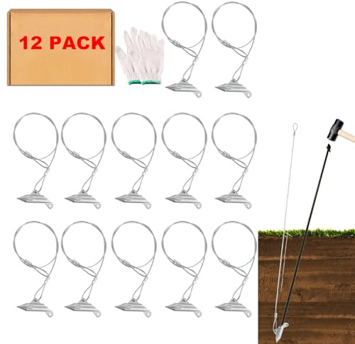 30 Inch Earth Anchors, (12 Pcs) 1000LBS Ground Earth Anchors Set for Trapping Securing Camping Tents Sheds Swing Green House, Easy to Use Heavy Duty Retaining Wall Anchors