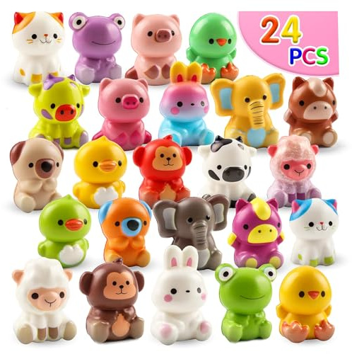KissFuture Party Favors for Kids, 24PCS Animal Squishy Toys, Goodie Bag Stuffers for Kids, Pinata Stuffers, Birthday Gifts for Boys & Girls, Treasure Chest Prizes, Classroom Prizes