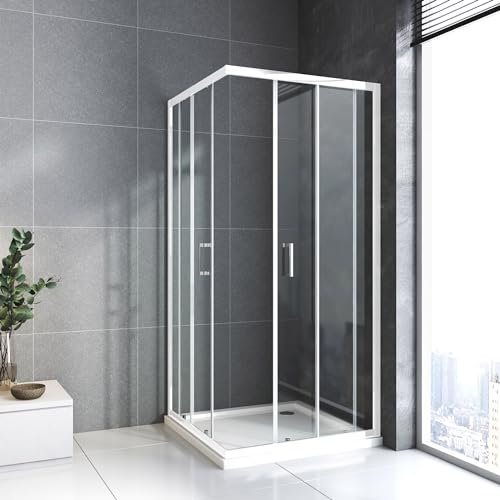 BD-Baode Duschkabine 75x90x185cm, 6mm ESG-Glas Duschabtrennung komplett, Eck-Dusche mit Doppel Schiebetür flexible Montage BD-Baode Duschkabine Schiebetür Weiß