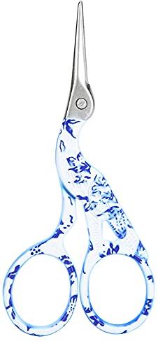 Embroidery Scissors Crane Shaped Scissors Retro Tailor Cloth Cutting Embroidery Household Sewing for Tailor Crewel Needlework Handcraft Artwork (Flower Porcelain Color (Small Blue))