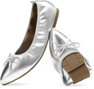 DREAM PARIRS Vikbara platta skor med spetsig tå balettskor rosett komfort slip-on finskor, SILVER, 37 EU