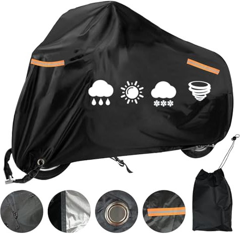 USHOP Housse de Protection pour Moto,Housse de Motos extérieure XXL,Tissu Oxford 210D,Protection UV,avec Bandes réfléchissantes,Trou pour Cadenas et Sangles Anti-Vent,pour Moto,Scooter,cyclomoteur