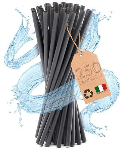 250 cannucce nere in cellulosa di legno - lunghe 21cmx7mm-cannucce in bio legno, adatte per cocktail, bar e catering.