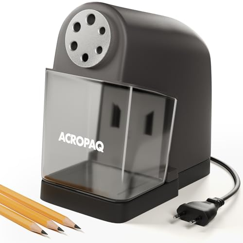 ACROPAQ Taille-crayon avec Réservoir – Électrique Pro pour Épais et Fins, 6 Réglages de Pointe, Démarrage Auto – Pour Chantier, Automatique