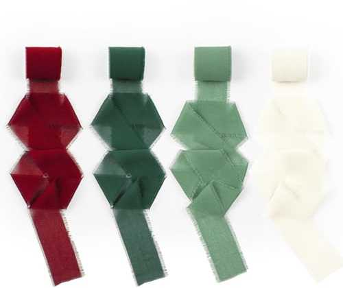 AOOWU Nastro di Chiffon Setoso 4 Colori, 4 Rotoli Nastro di Seta con Frangia Chiffon, Totale 3,8 cm X 20 m Nastro Regalo Nastri di Seta per Inviti di Nozze, Bouquet da Sposa, Confezioni Regalo, DIY