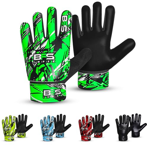 BFS IMPEX Kids Soccer Goalie Gloves – Youth Football Goalkeeper Gloves for Boys, Youth & Children with Strong Anti-Slip 4mm Latex Grip Palm, Double Wrist Support & Durable Football Gloves (Green, 4)