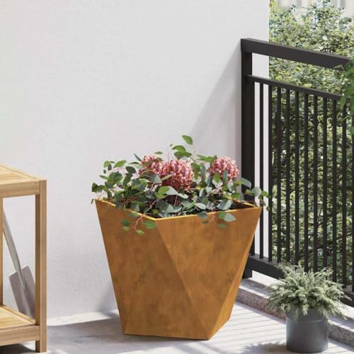 Rostig planteringskruka av väderbeständigt stål, 40 x 40 x 40 cm, robust för trädgård och terrass, perfekt för buskar och prydnadsgräs, modern design, hållbar