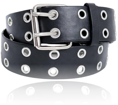 CanQuanSWZX Ceinture Punk Noir à Double Rangée de Clous, Ceinture Cloutée pour Homme et Femme, à Boucle Carrée, Style Rock et Gothique, Longueur 110 cm, Largeur 3.8 cm