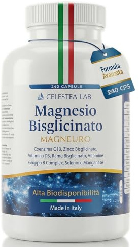 Magnesio Bisglicinato Capsule 350mg, 240cps, Formula Avanzata-Made in Italy