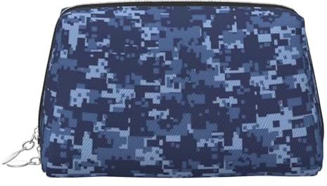 Neceser de aseo con patrón de camuflaje, bolsa de maquillaje portátil de viaje, piel de PVC, con compartimentos, Silver, One Size