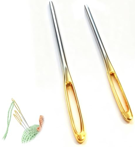 Vellux Large Eye Blunt Needles 2 Pack for Chunky Yarn Crafts | Wool Yarn Sewing Needles for Hand Knitting, Darning, Crochet & Embroidery, Easy-Thread Stitching Tools