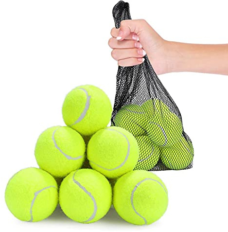 iTrend Tennis Balls 12 Pack with Mesh Storage Bag, High Visibility Training Tennis Balls, Durable Practice Tennis Balls for Beginners, Coaching, Schools, Clubs & Recreational Play, 6cm Yellow