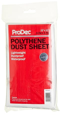 ProDec 12ft x 12ft (3.6m x 3.6m) Lightweight Polythene Dust Sheet, Dustproof and Waterproof Ideal for Covering and Protecting Floors and Furniture from Spills and Splashes When Painting and Decorating