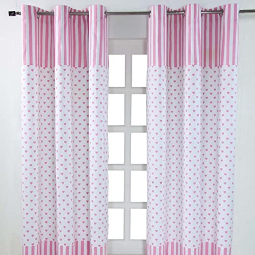 Homescapes Ösenvorhang rosa Herzen 2er-Set, 117x137 cm aus 100% Baumwolle, 2 Vorhangschals mit Herz-Muster, Vorhänge für Kinderzimmer, Küche & mehr