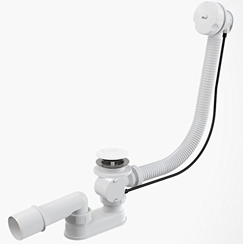 Bonde de baignoire - Longueur : 800 mm - Machine automatique - Avec bouchon Bowden - Grand bonde de baignoire - Blanc