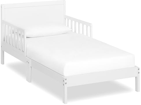 Dream On Me Brookside Toddler Bed, Low Floor Wooden Bed, Side Safety Bed Rails, GREENGUARD Gold & BSA Certified, Non-Toxic Paint Finish, New Zealand Pinewood, Up to 50 lbs - White