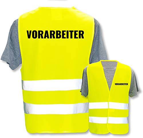 Bedruckte Marken-Warnwesten mit Leuchtstreifen * Standard- o. Reflex-Druck * Baugewerbe, Warnweste Begriffe Bau Gewerbe:Vorarbeiter, Farbe + Größe:Gelb (XL/XXL)