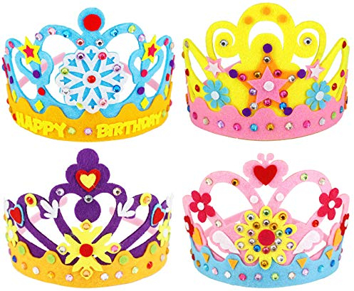 Hifot kit Loisir creatif Enfant DIY Couronne 4 pièces, Princesse Tiare Diadème Artisanat Fournitures Fille, Anniversaire Cadeaux Décorations et Accessoires de fêtes
